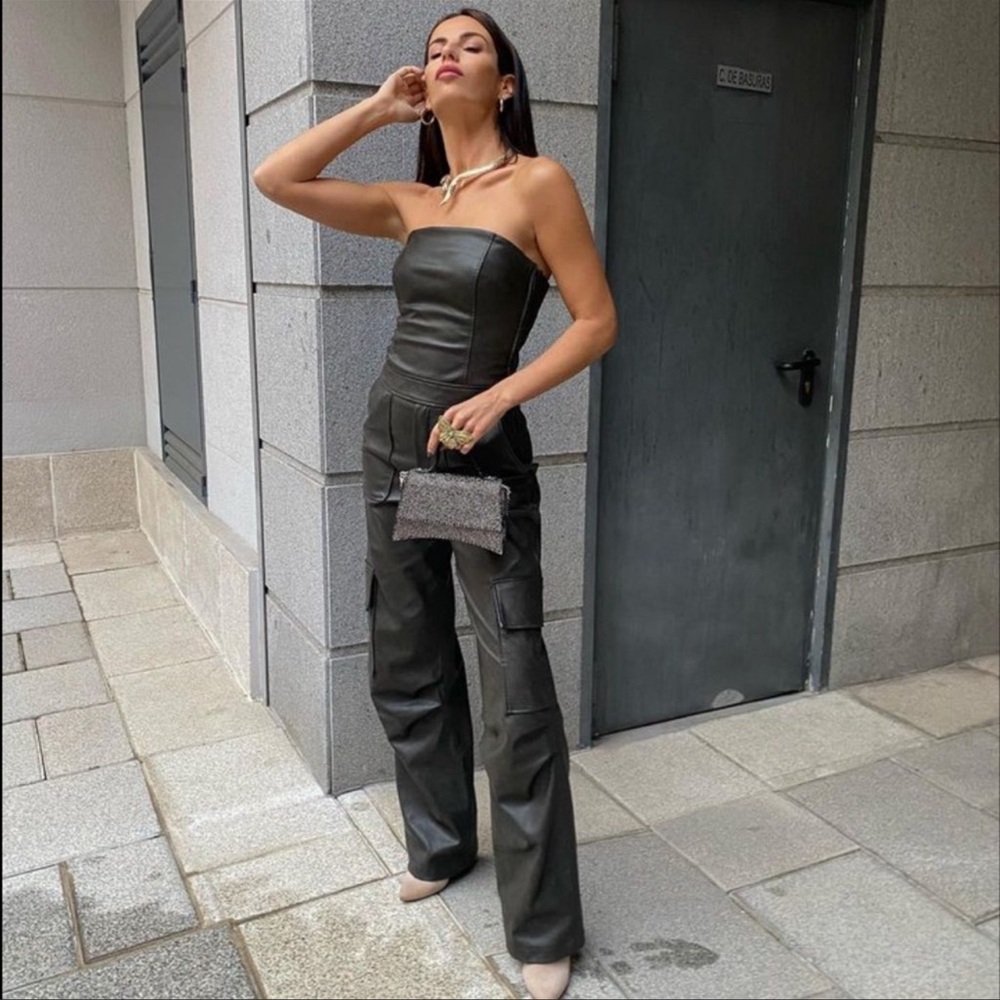 ZARA BLOGGERS FAV FAUX LEATHER LONG JUMPSUIT